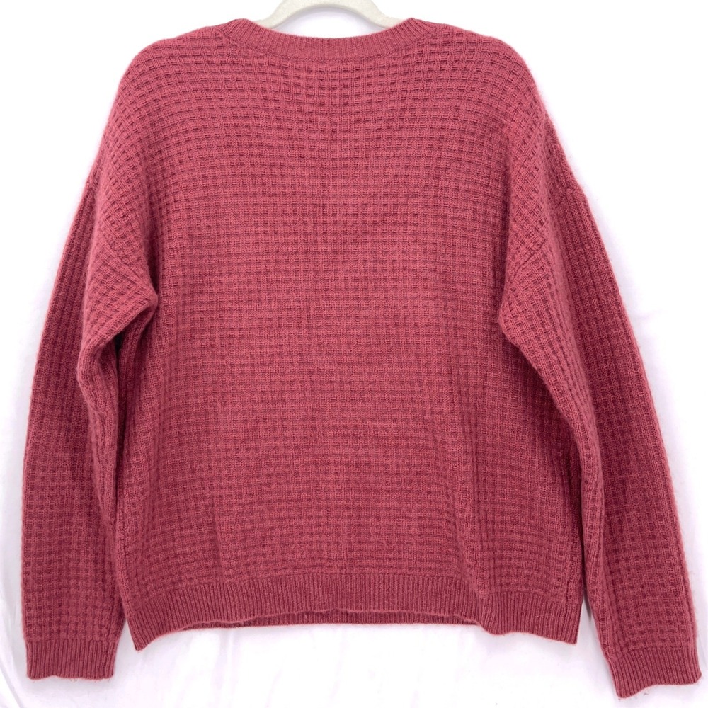 Rachel Zoe Pink Cashmere Waffle Knit Sweater L Crew Neck Drop Shoulder Luxury - Picture 2 of 8